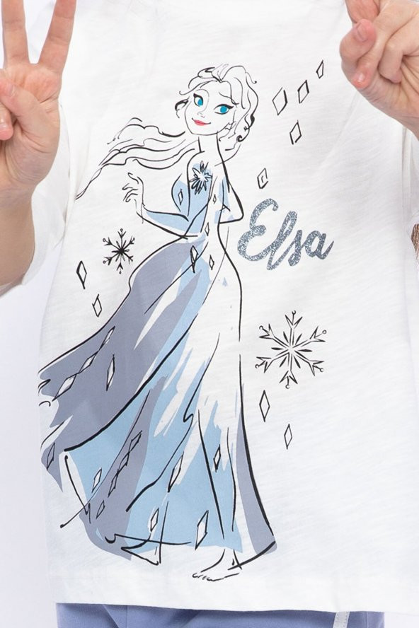 Disney Frozen Frozen Lisanslı Elsa Krem Kız Çocuk Şort Takım - 3