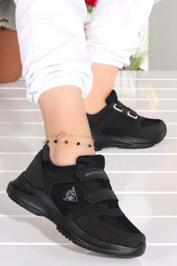 Dunlop 1711 Günlük Cırtlı Fileli Kadın Spor Ayakkabı Siyah