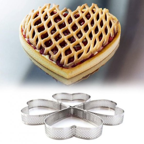 Narkalıp Delikli Kalp Modeli Tart Kalıbı  4 lü - Resim 4
