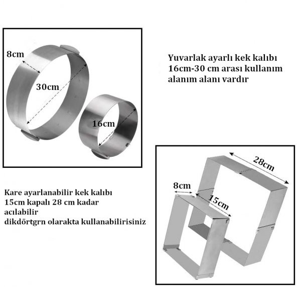Narkalıp Kek Kalıbı Kare, Yuvarlak ve Destere 3 Lü Set Derinlik 8cm - 4