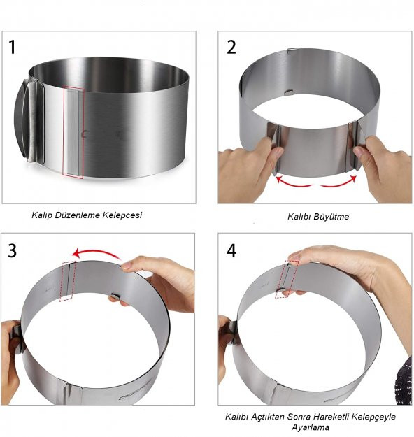 Narkalıp  Ayarlanabilir  10 cm Yuvarlak Kek Pasta  Kalıbı Çemberi ve Metal Altlık - 5