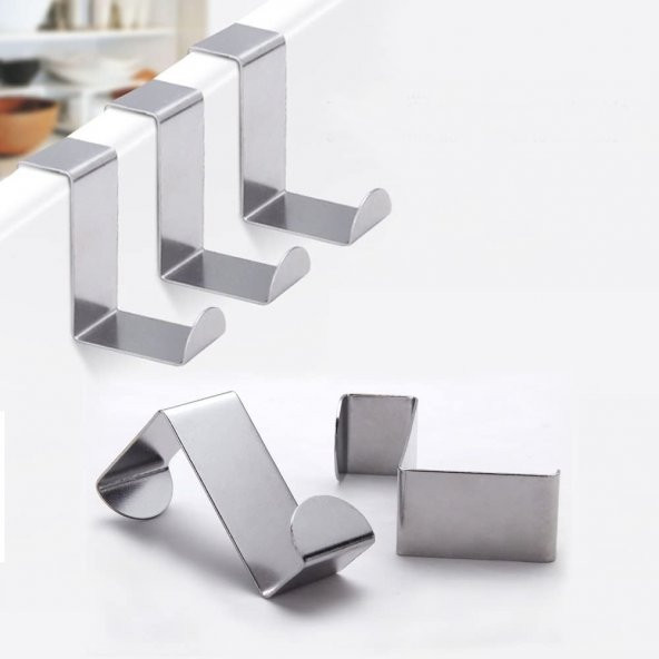 Narkalıp Paslanmaz Çelik Dolap ve Çekmece Kapı Üstü Metal Kanca Askı - 4lü Set