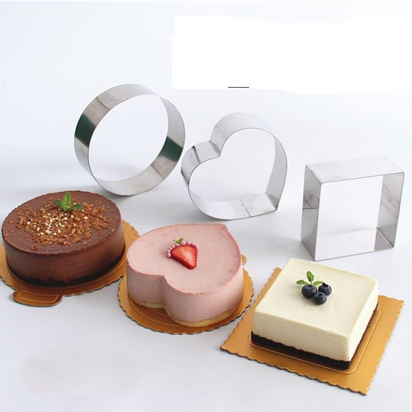 Narkalıp Kalp Kare Yuvarlak Kek Kalıbı 3 Lü Set - Resim 2