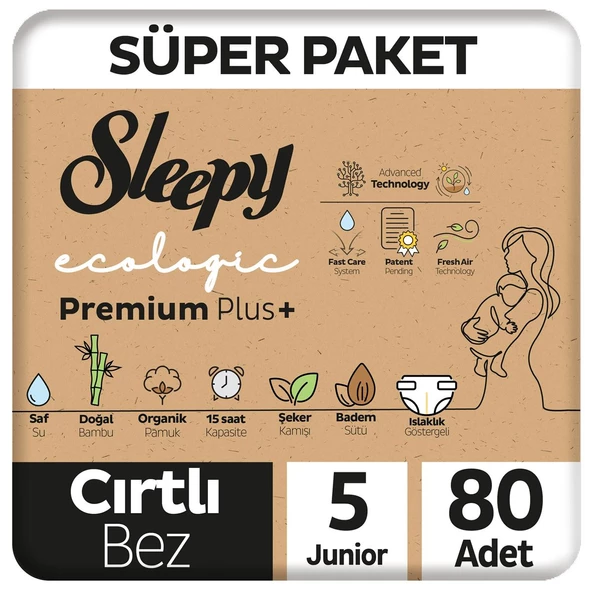 Sleepy Ecologic Premium Plus Süper Paket Bebek Bezi 5 Numara Junior 80 Adet