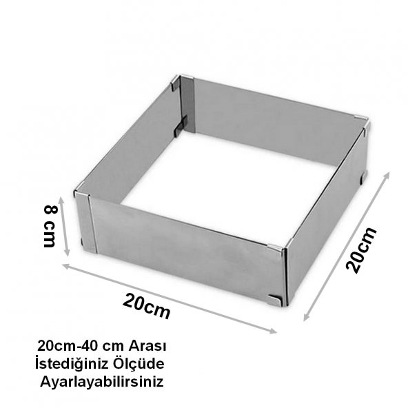 Narkalıp Kare Ayarlanabilir Pasta Kek Pandispanya  Kalıbı 20cm-40cm Derinlik 8CM - 3