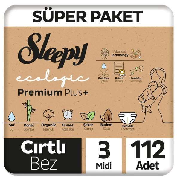 Sleepy Ecologic Premium Plus Süper Paket Bebek Bezi 3 Numara Midi 112 Adet