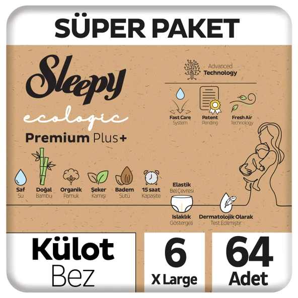 Sleepy Ecologic Premium Plus Süper Paket Külot Bez 6 Numara Xlarge 64 Adet