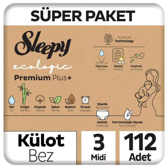 Sleepy Ecologic Premium Plus Süper Paket Külot Bez 3 Numara Midi 112 Adet