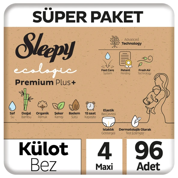 Sleepy Ecologic Premium Plus Süper Paket Külot Bez 4 Numara Maxi 96 Adet