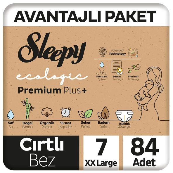 Sleepy Ecologic Premium Plus Avantajlı Paket Bebek Bezi 7 Numara Xxlarge 84 Adet