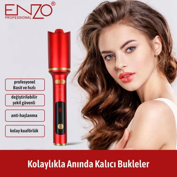 ENZO Otomatik Bukle Maşası,Dönen, Kullanımı Kolay, Ayarlanabilir Isı ve Zamanlayıcı Saç Maşası TE30127