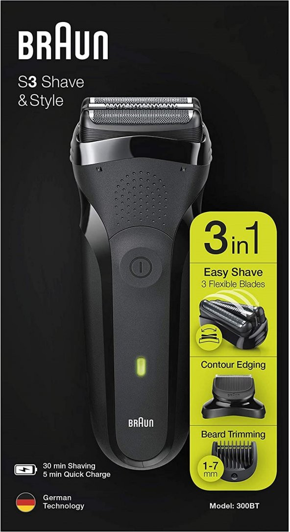 Braun 3 Serisi 300 Bt Blk 3’Ü 1 Arada Kuru Kullanım Kablosuz Tıraş Makinesi - 7