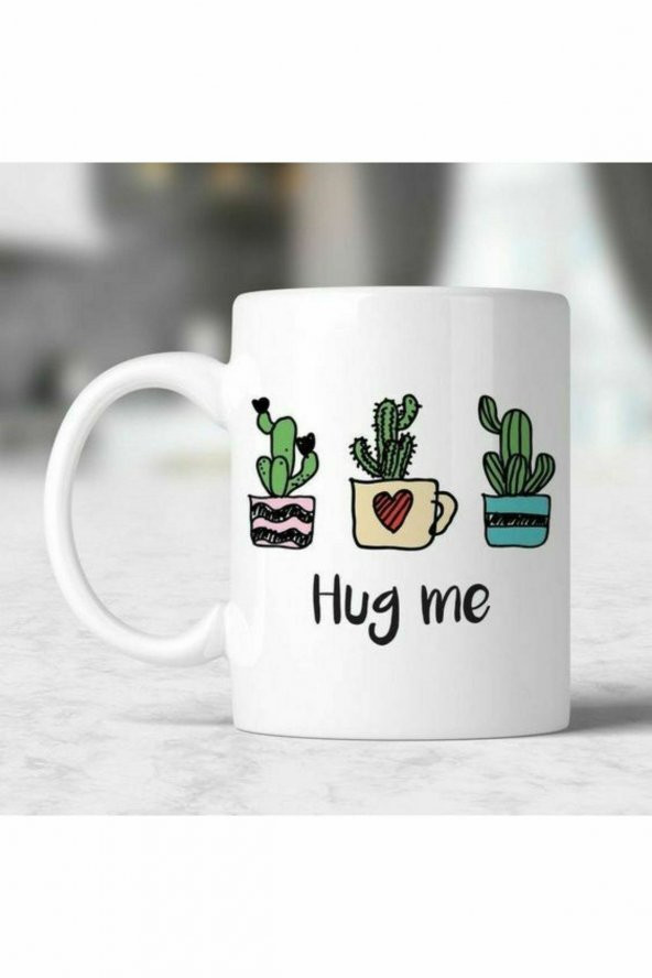 HUG ME  kaktüs  tasarımlı  beyaz kupa bardak modelleri
