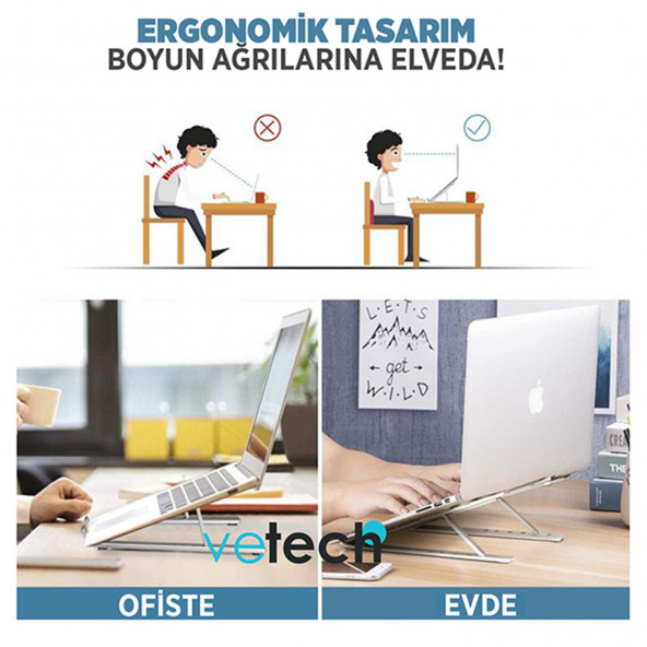 Vetech ST-09 Alüminyum Ayarlanabilir Notebook Stant Macbook Laptop Standı - 3