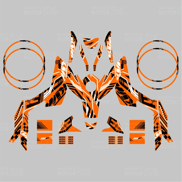 KTM Duke 250 Xtreme Lines Design Sticker Set Turuncu-Siyah-Beyaz (2011-2016) - 2