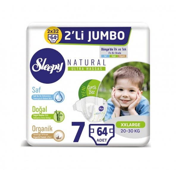 Sleepy Natural Bebek Bezi 7 Numara XX Large 2li Jumbo 64 Adet - 3