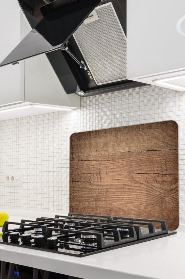 50x56 cm Koyu Ahşap Desenli Cam Ocak arkası Koruyucu ürün görseli