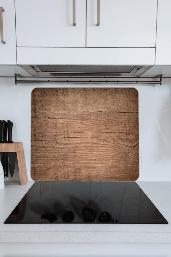 50x56 cm Koyu Ahşap Desenli Cam Ocak arkası Koruyucu - Resim 2