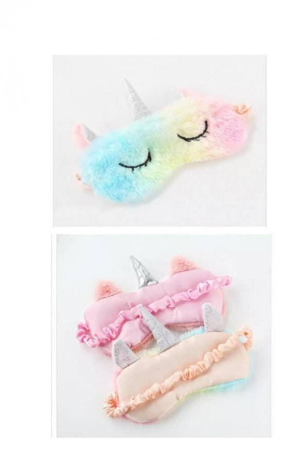 Peluş Unicorn Rainbow Gökkuşağı Renkli Göz Uyku Bandı Bandana - 2