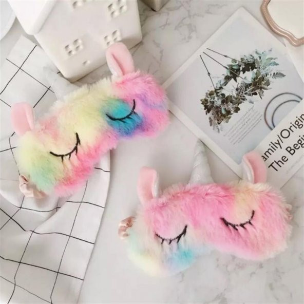 Peluş Unicorn Rainbow Gökkuşağı Renkli Göz Uyku Bandı Bandana - 4