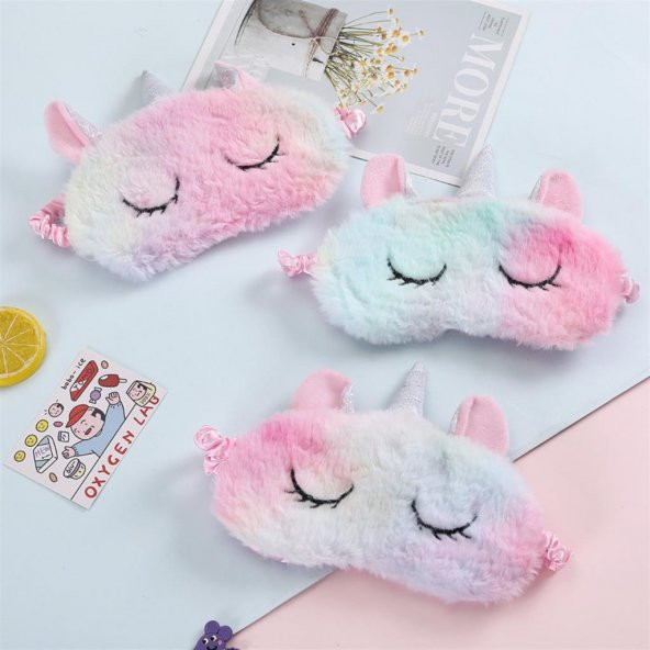 Peluş Unicorn Rainbow Gökkuşağı Renkli Göz Uyku Bandı Bandana - 5