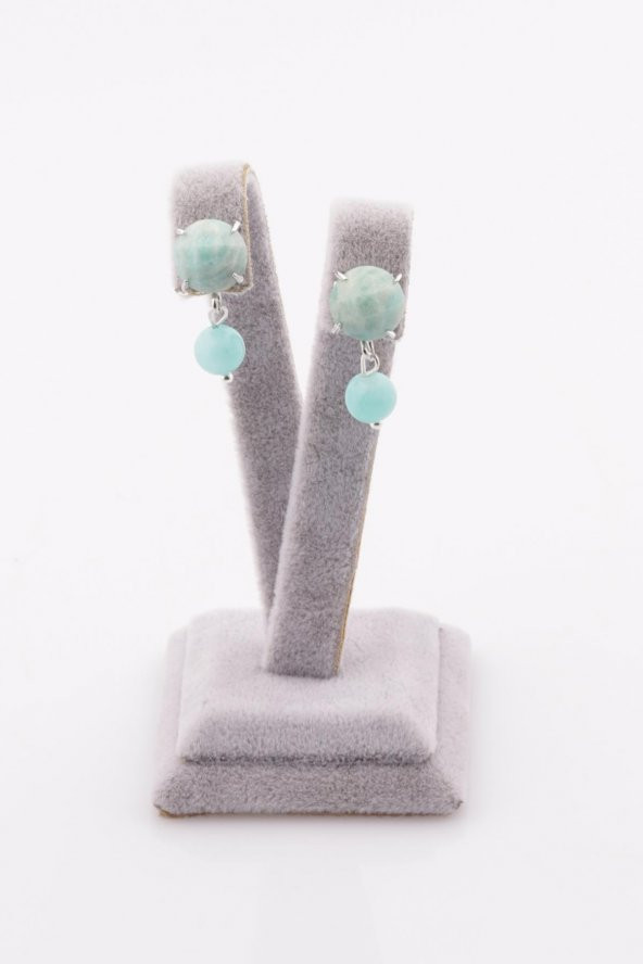 Amazonit Doğal Taş Küpe - Resim 2