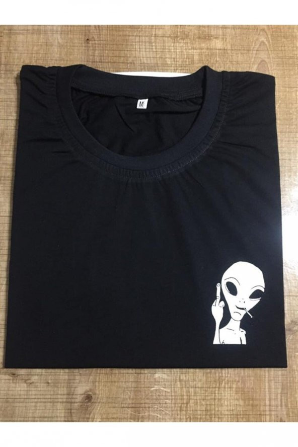 Finezza Ufo Baskılı Pamuk Siyah T-Shirt M Beden - 975 - 3