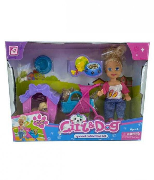 Birlik Toys  Pusetli Minik Bebeğim Köpeğini Gezdiriyor