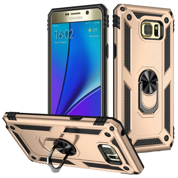 Gpack Samsung Galaxy Note 5 Kılıf Vega Tank Standlı Yüzüklü Mıknatıslı - 4
