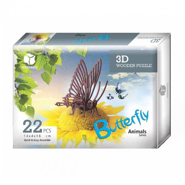 2019023 Pershang Kelebek - Butterfly / 22 parça - 3 Boyutlu Ahşap Puzzle - 2