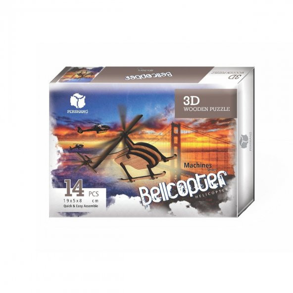 2019116 Pershang Bellcopter / 14 parça - 3 Boyutlu Ahşap Puzzle