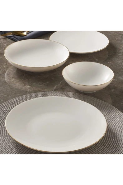 Güral Porselen Atina 24 Parça 6 Kişilik Bone Yemek Takımı - Gold - 4