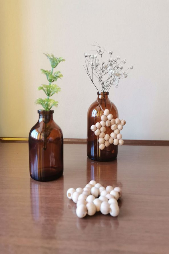 Dekoratif Amber Cam Vazo ve Ahşap Yıldız Seti - 3