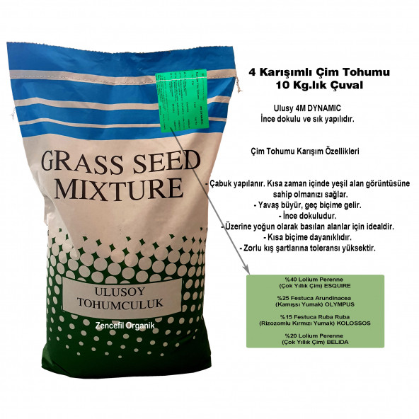 Çim Tohumu 10 Kg. Ulusoy Dinamik 4M Özel Dayanıklı Çim Tohumu Açılmamış Çuvalında