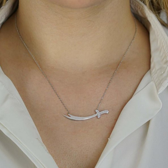 Zülfikar Kılıç Tasarımlı Beyaz Zirkon Taşlı 925 Ayar Gümüş Kadın Kolye - Resim 2