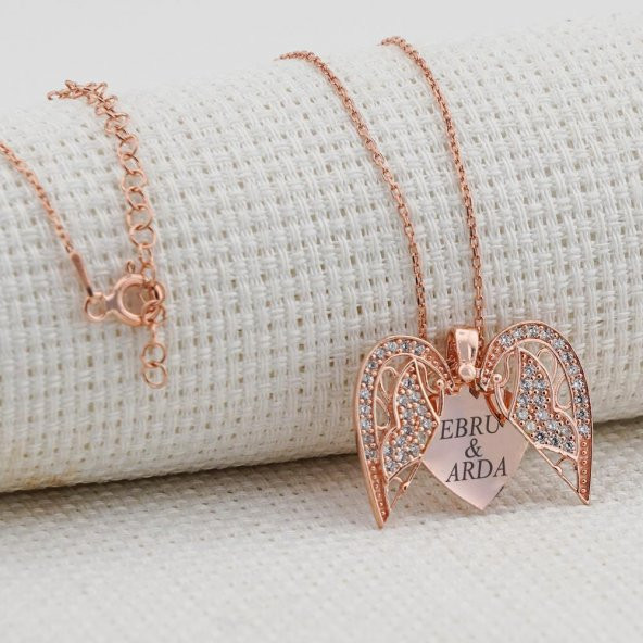 Kelebek Kalp Tasarımlı İsim Yazılabilir 925 Ayar Gümüş Kadın Kolye Rose - Resim 4