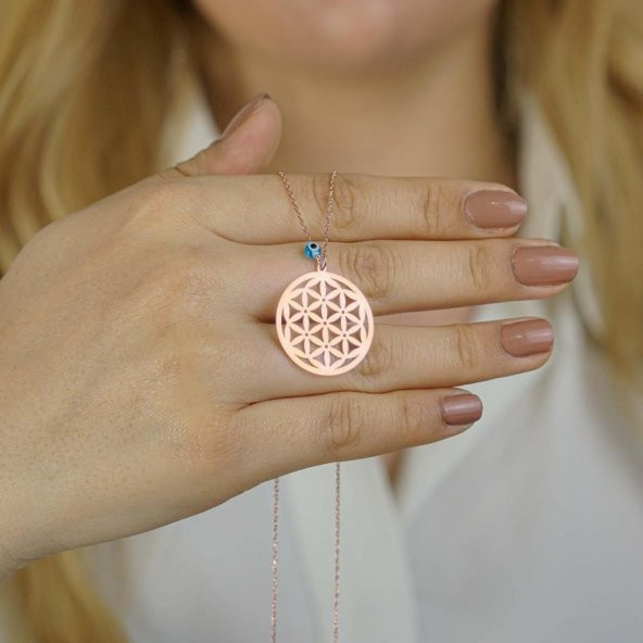 Yaşam Çiçeği ve Nazar Tasarımlı Rose 925 Ayar Gümüş Kadın Kolye ürün görseli