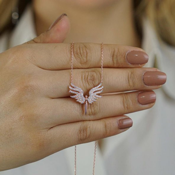 Melek Tasarımlı 925 Ayar Gümüş Kadın Kolye Rose ürün görseli