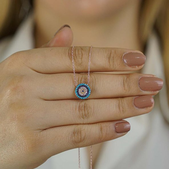 Minimal Nazar Boncuğu Tasarımlı 5 Sıra 925 Ayar Gümüş Kadın Kolye ürün görseli