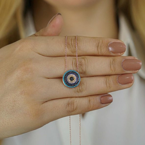 Nazar Tasarımlı 7 Sıra 925 Ayar Gümüş Kadın Kolye ürün görseli