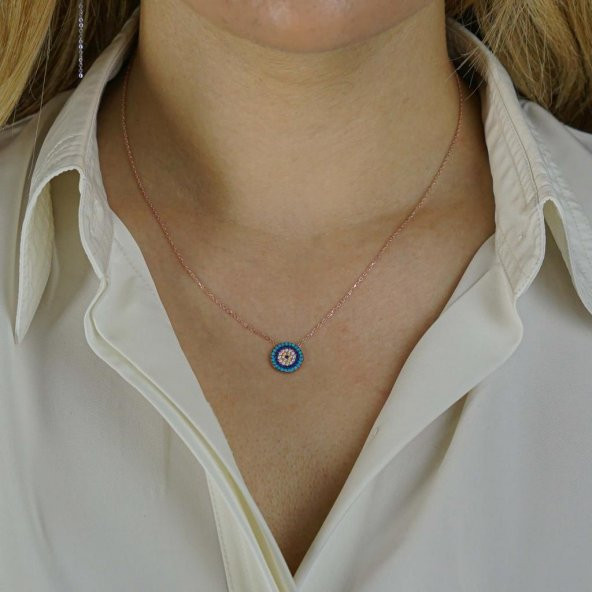 Minimal Nazar Boncuğu Tasarımlı 5 Sıra 925 Ayar Gümüş Kadın Kolye - Resim 2