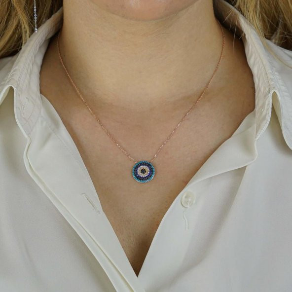 Nazar Tasarımlı 7 Sıra 925 Ayar Gümüş Kadın Kolye - Resim 2