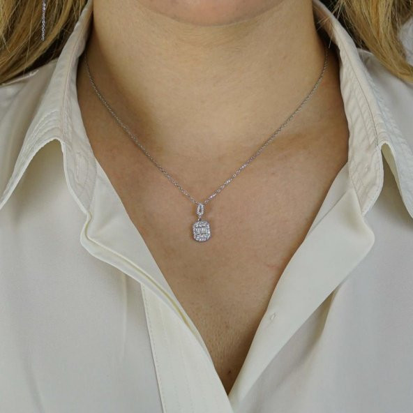 Minimal Baget Taşlı 925 Ayar Gümüş Kadın Kolye - Resim 2