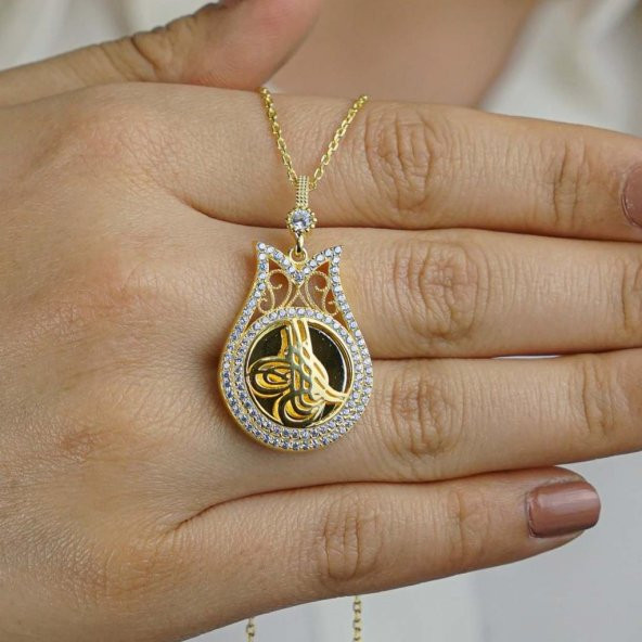 Lale Tasarımlı Altın Kaplama 925 Ayar Gümüş Kadın Kolye 60 CM - Resim 2