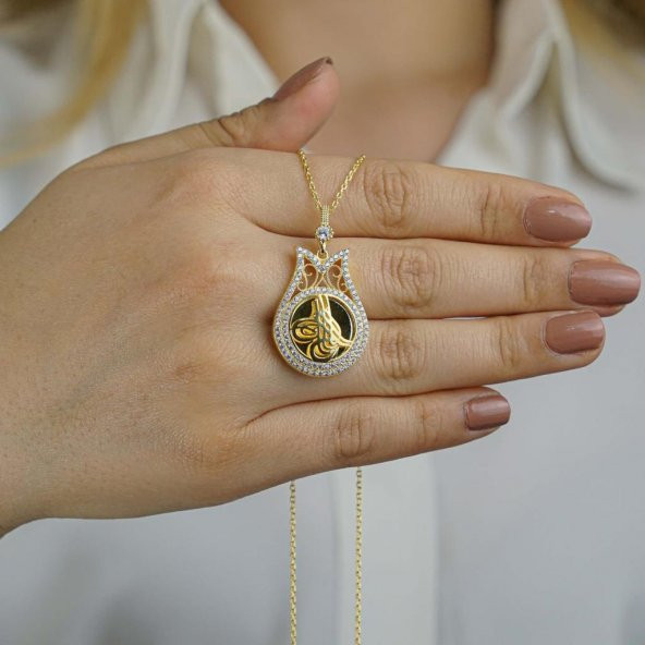 Lale Tasarımlı Altın Kaplama 925 Ayar Gümüş Kadın Kolye 60 CM - Resim 3