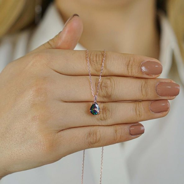 Damla Tasarımlı Mistik Topaz Taşlı 925 Ayar Gümüş Kadın Kolye ürün görseli