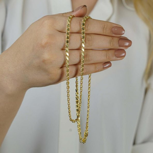 Altın Kaplama 4 Mm 925 Ayar Gümüş Pullu Zincir Kolye 59 Cm - Resim 4