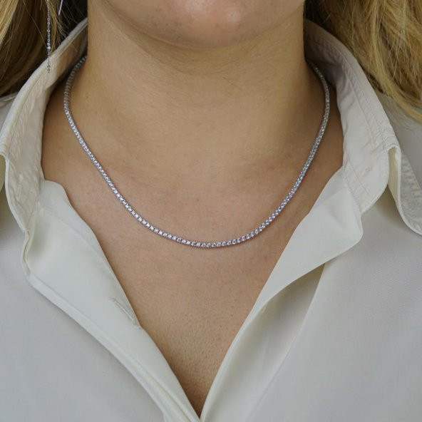 Pırlanta Tasarımlı Yuvarlak 925 Ayar Gümüş Su Yolu Kolye 2 MM ürün görseli 1