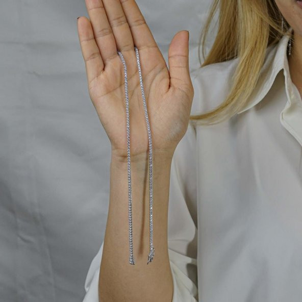 Pırlanta Tasarımlı Yuvarlak 925 Ayar Gümüş Su Yolu Kolye 2 MM - Resim 2