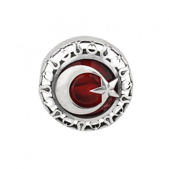 Şanlı Ay Yıldız Tasarımlı 925 Ayar Gümüş Yaka İğnesi Rozet - 2